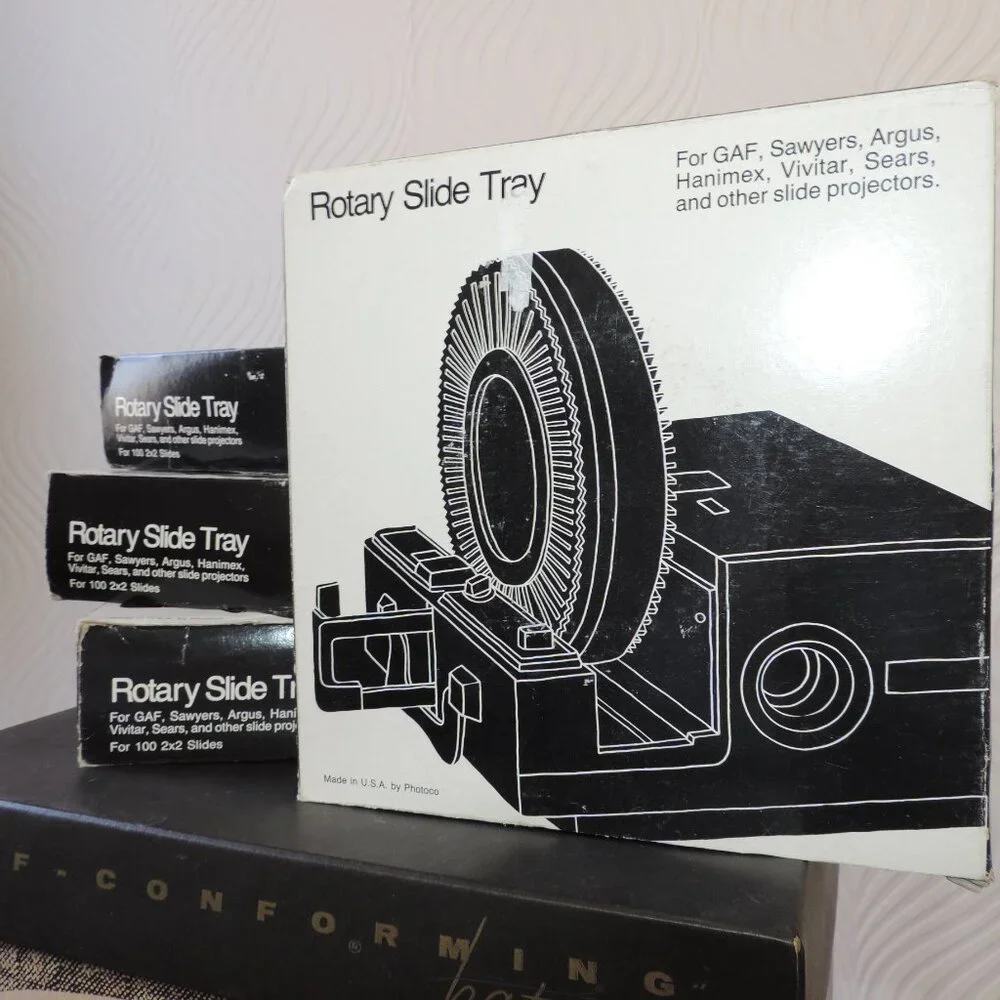 PHOTOCO Lot of Four (4) Rotary Slide Trays For 100 2x2 slides Made in USA Vintag